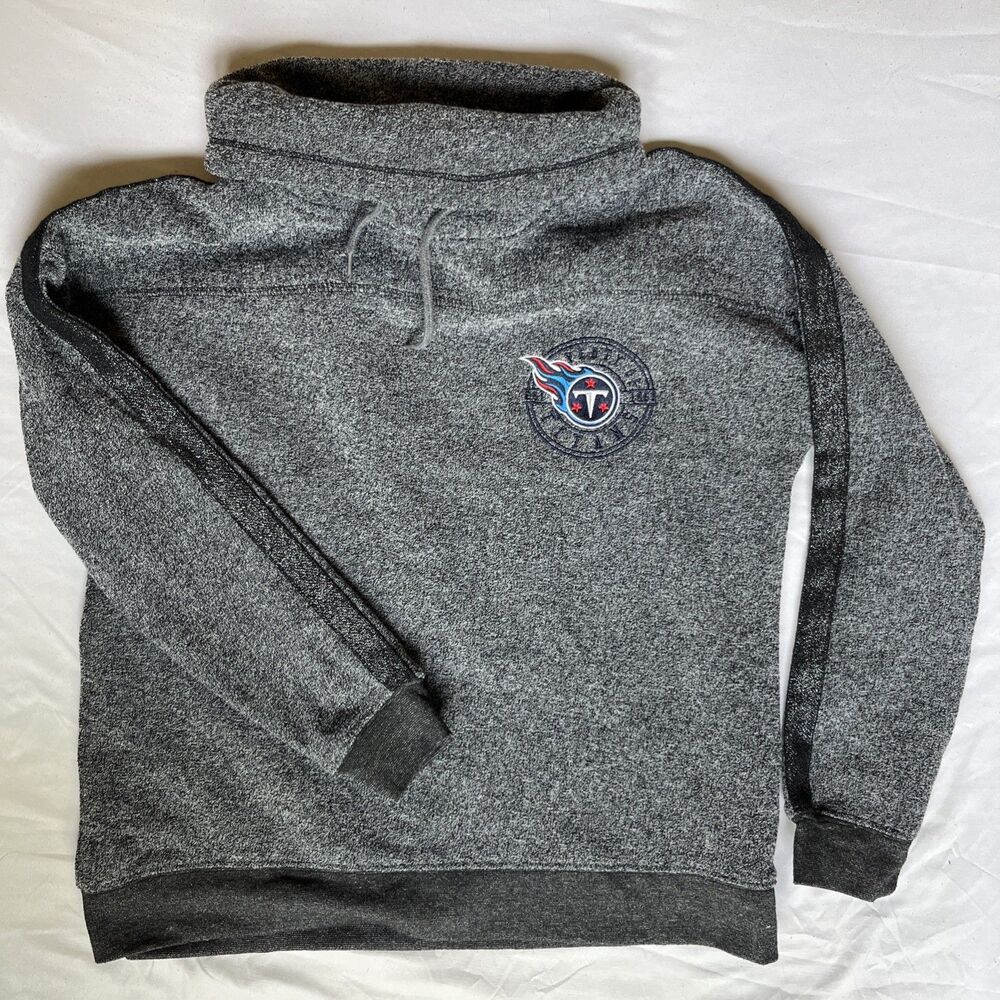 Tennessee Titans Sweatshirt Womens Large Gray Fleece Spell Out Logo Cowl Neck